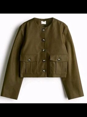 H&M Olive Green Cropped Utility Jacket
